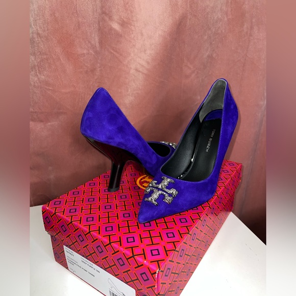 Tory Burch Shoes - $428 Tory Burch ELEANOR PAVÉ PUMP Shoes Heel Suede Deep Purple US 7M